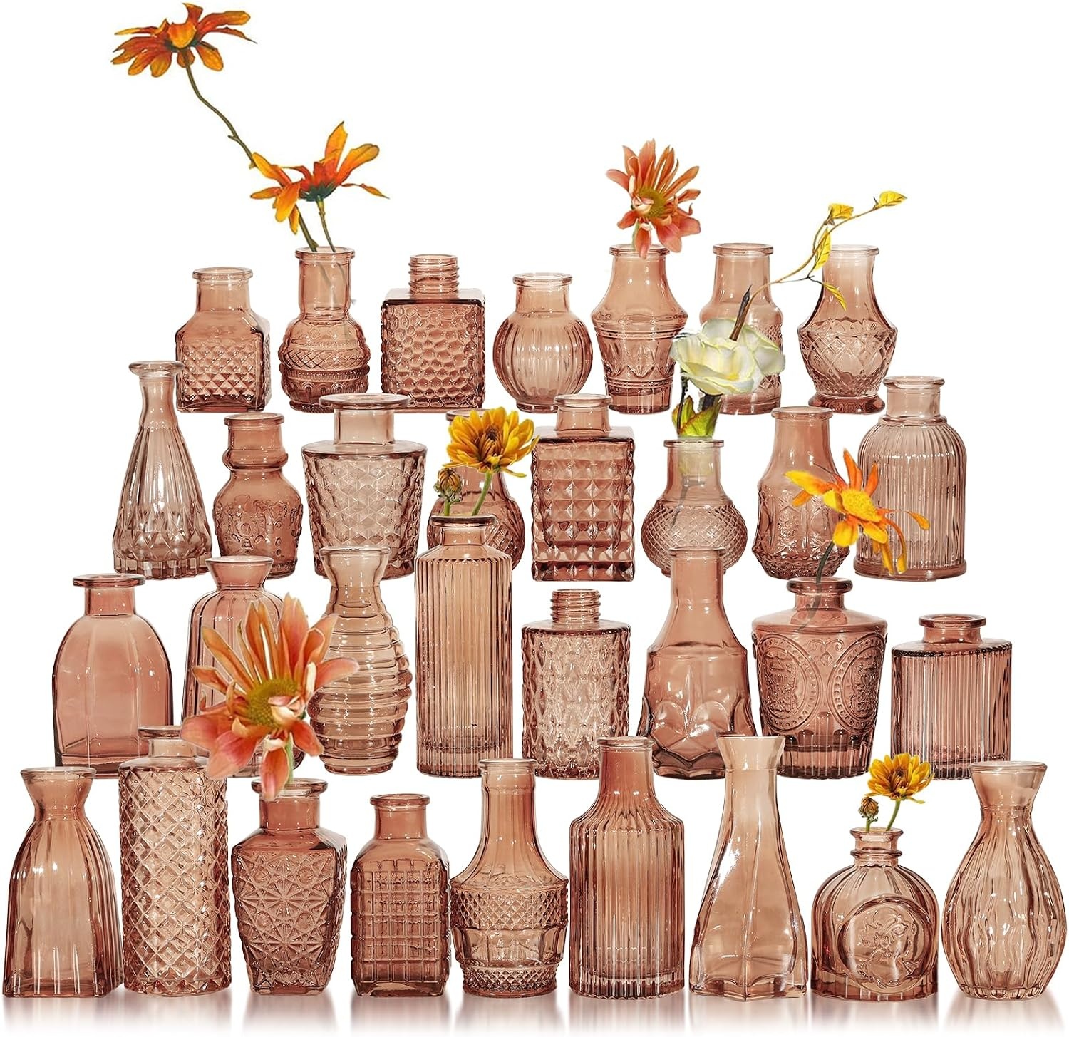 Glazen Vaas Set 32 Stuks - Amber, Vintage Look - 34% Korting!
