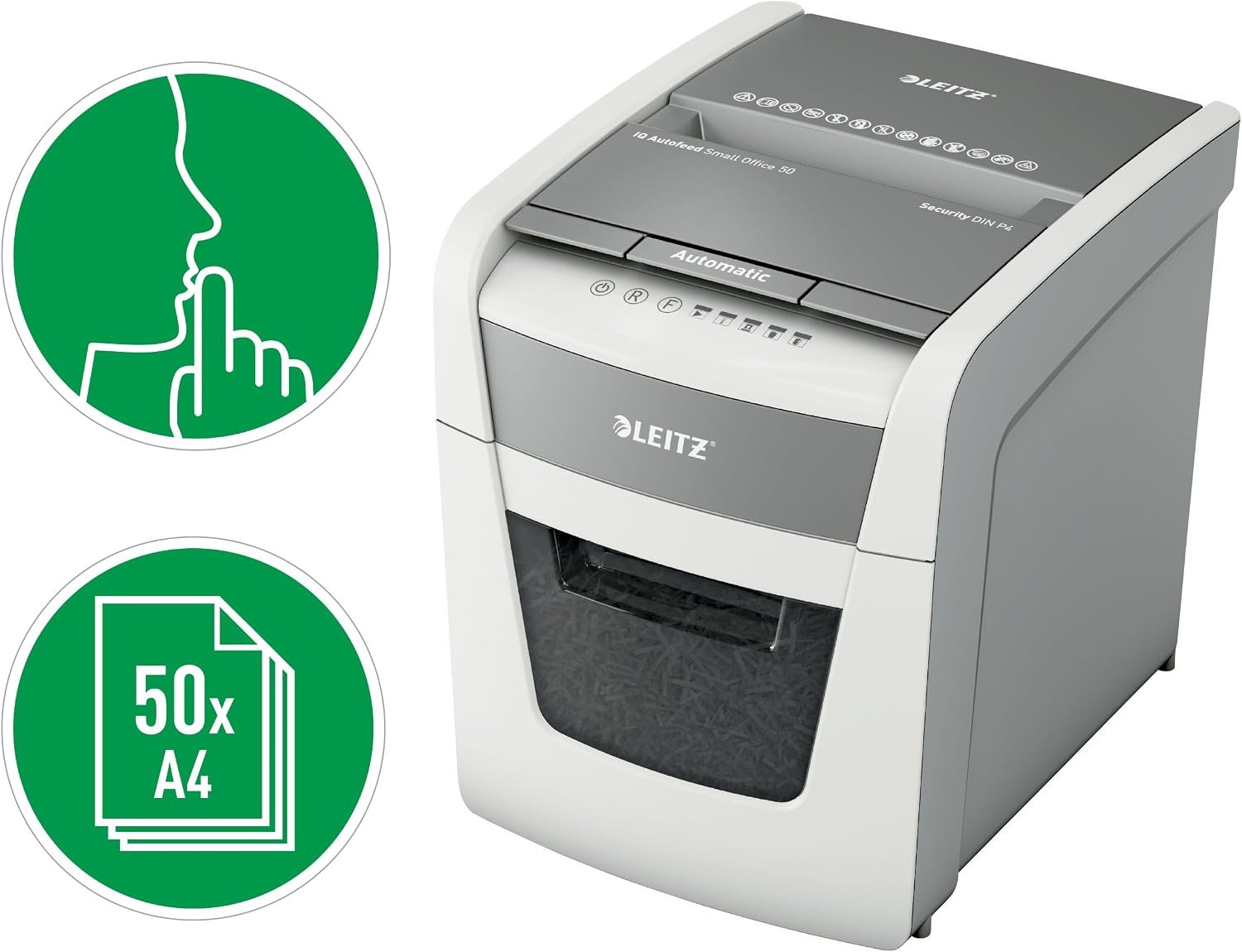 Leitz IQ AutoFeed 50X P4 Papierversnipperaar - Wit Grijs, 54% Korting