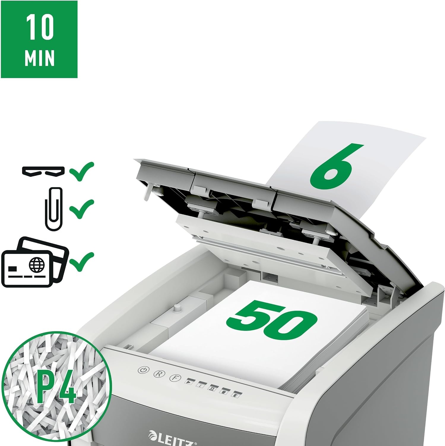 Leitz IQ AutoFeed 50X P4 Papierversnipperaar - Wit Grijs, 54% Korting