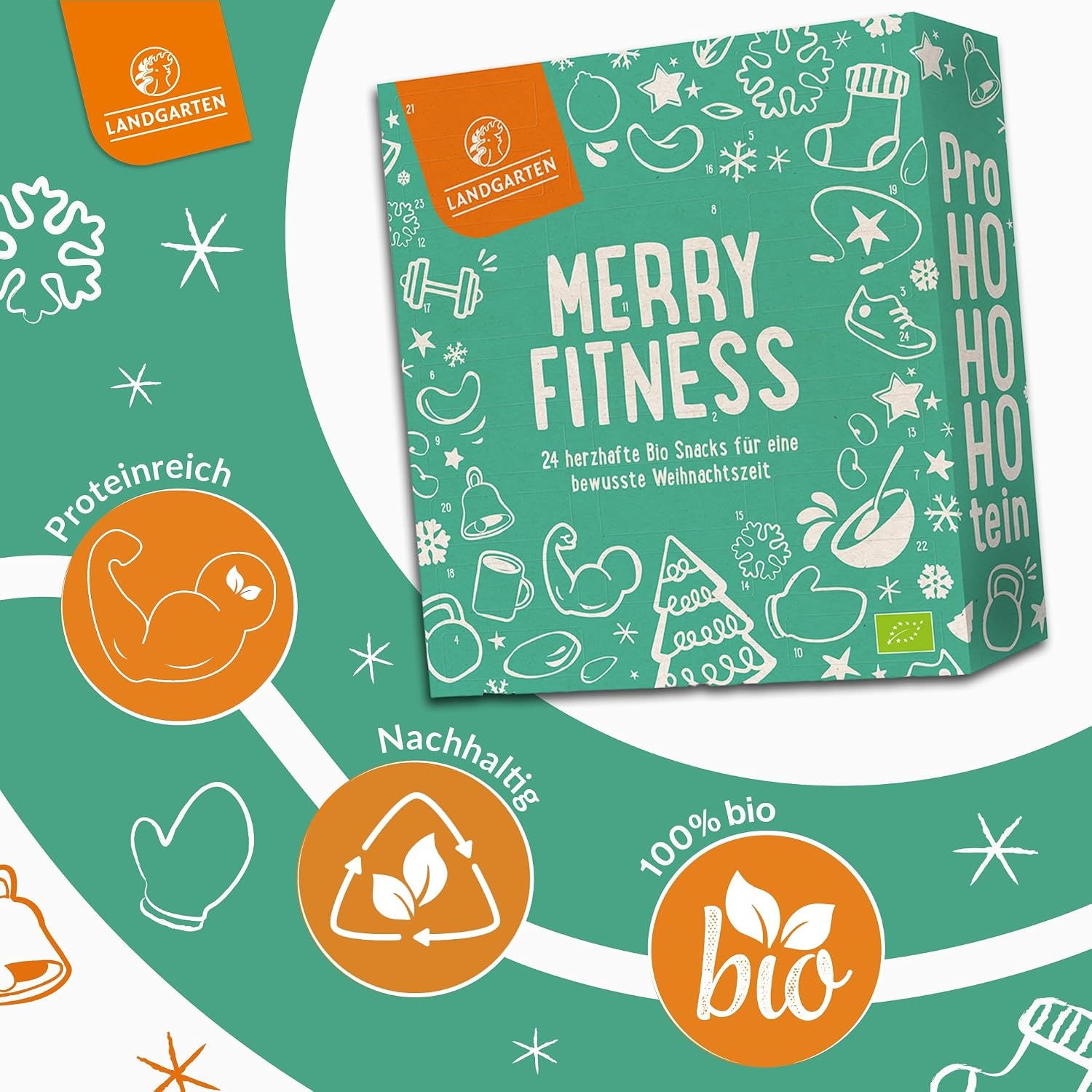 Adventskalender Fitness Hartige Snacks 2026 - 24 Gezonde Glutenvrije Tussendoortjes | 33% Korting | Mint Groen M