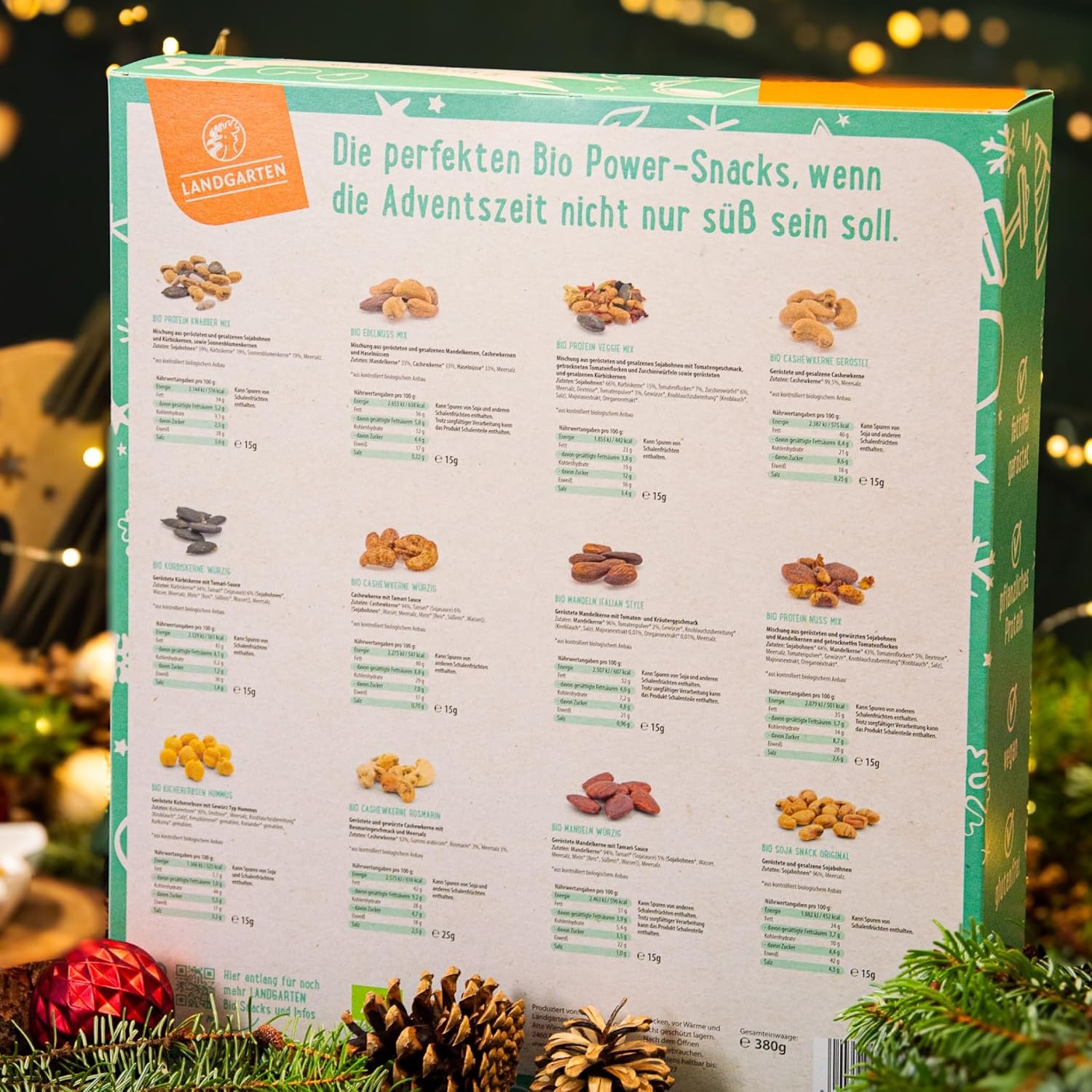 Adventskalender Fitness Hartige Snacks 2026 - 24 Gezonde Glutenvrije Tussendoortjes | 33% Korting | Mint Groen M