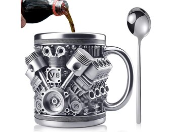 V8 Motor Koffiebeker 300ml - Zilver (50% Korting)