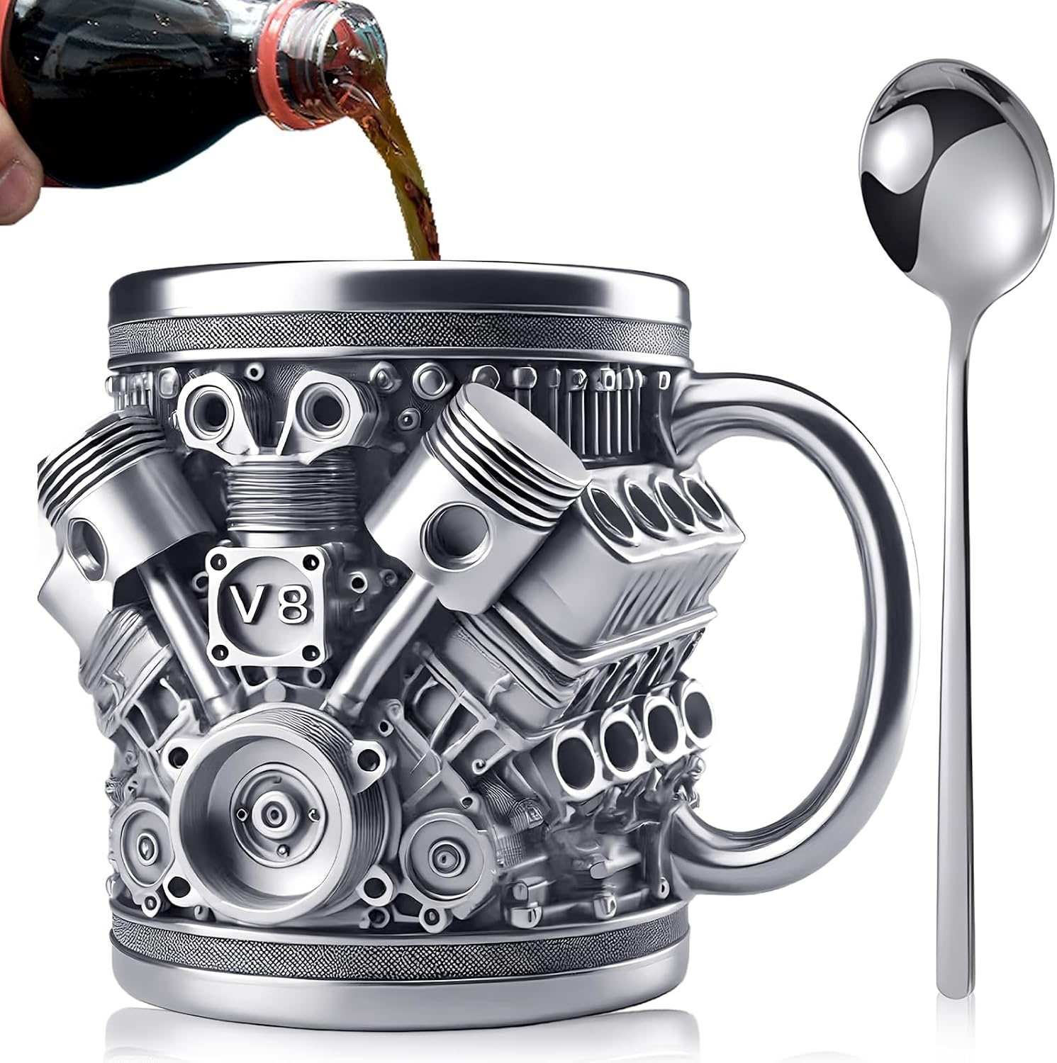 V8 Motor Koffiebeker 300ml - Zilver (50% Korting)