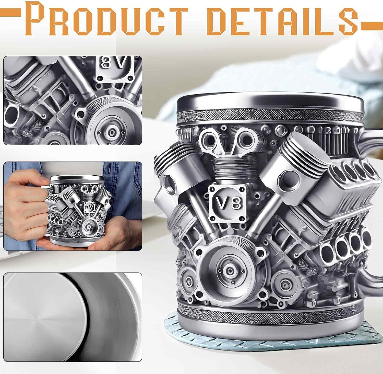 V8 Motor Koffiebeker 300ml - Zilver (50% Korting)