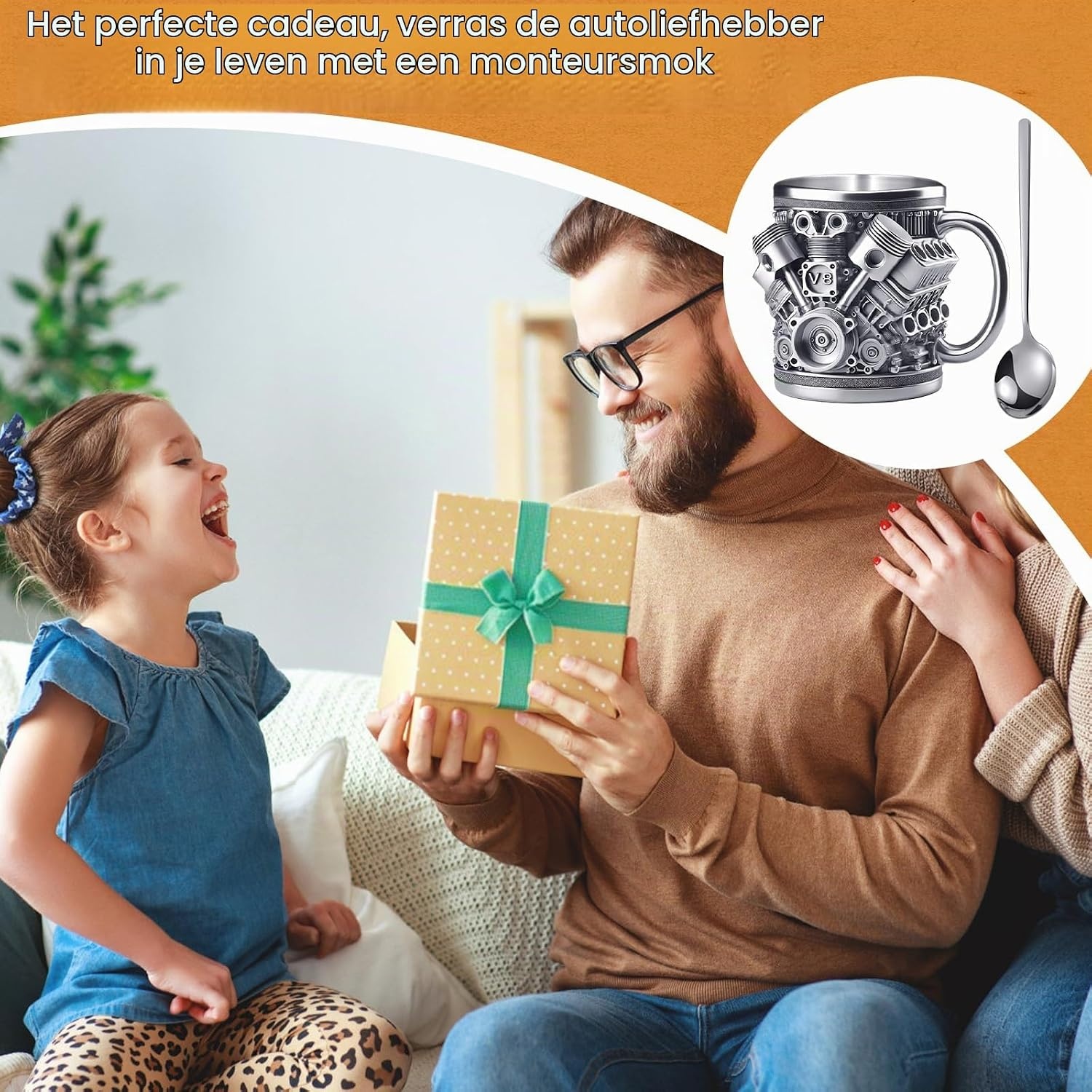 V8 Motor Koffiebeker 300ml - Zilver (50% Korting)