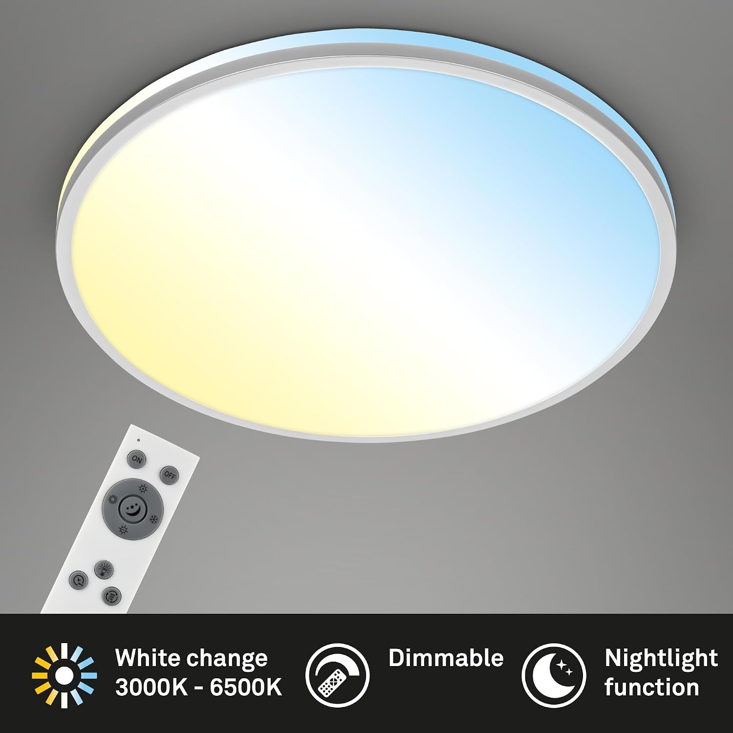 Dimbaar LED Plafondlamp, 40W, 4600lm, Warm/Koel Wit, 49cm, Mat Chroom (57% Korting)