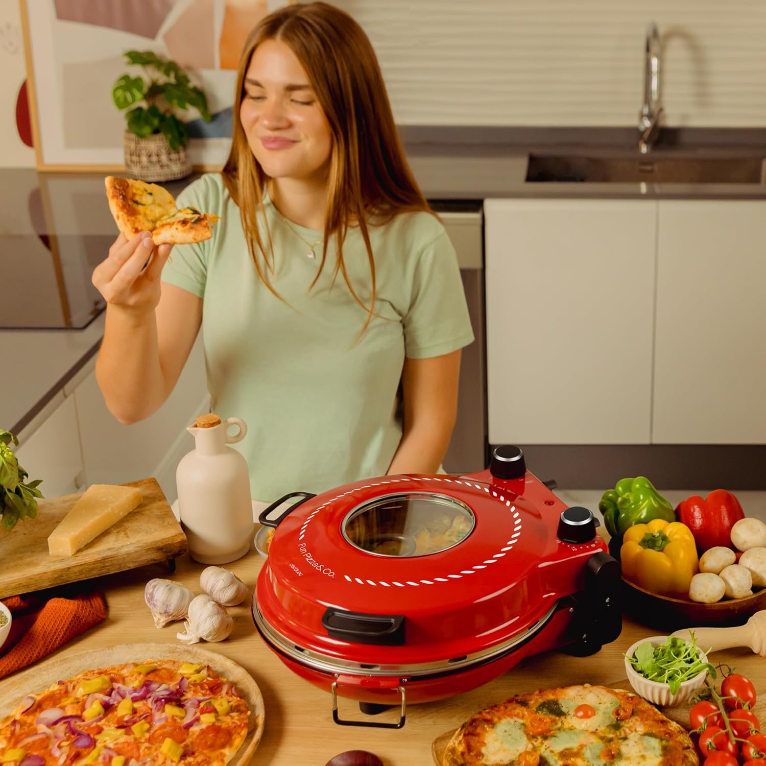 Elektrische Pizzaoven 1200W 400°C met Timer & Steenbakken - 34% Korting!