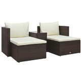 5-delige Loungeset Poly Rattan Bruin met Kussens - 60% Korting