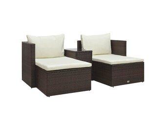 5-delige Loungeset Poly Rattan Bruin met Kussens - 60% Korting