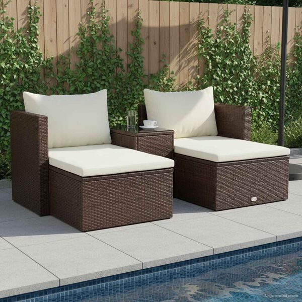 5-delige Loungeset Poly Rattan Bruin met Kussens - 60% Korting
