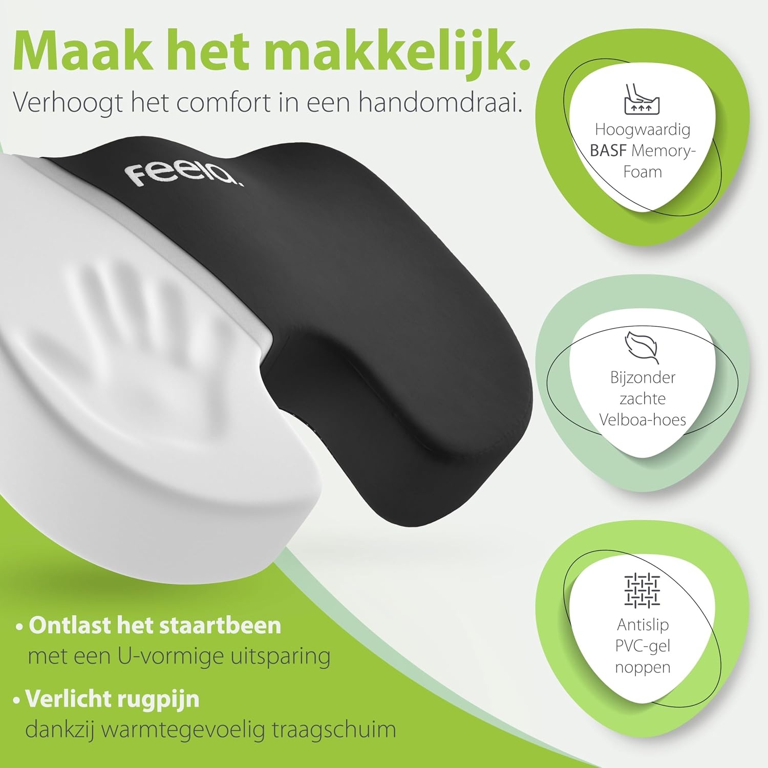 Orthopedisch Zitkussen Traagschuim - Verlichting Stuitpijn, Zwart