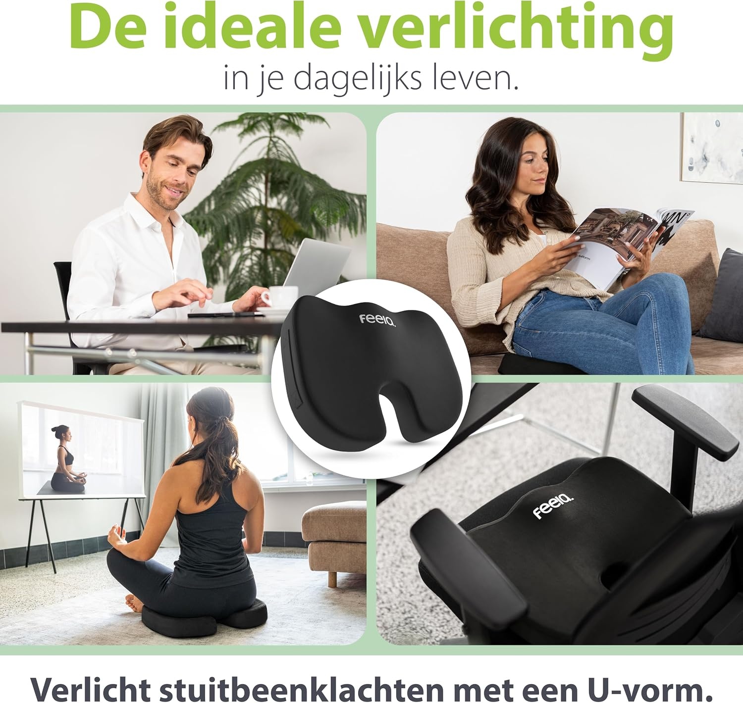 Orthopedisch Zitkussen Traagschuim - Verlichting Stuitpijn, Zwart