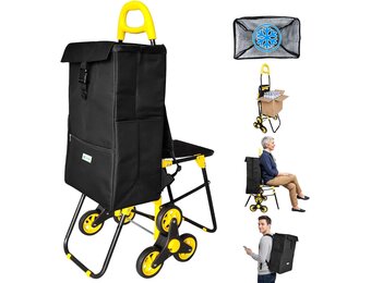 VOUNOT Boodschappentrolley met 6 Wielen, 32L, Zwart - 32% Korting!