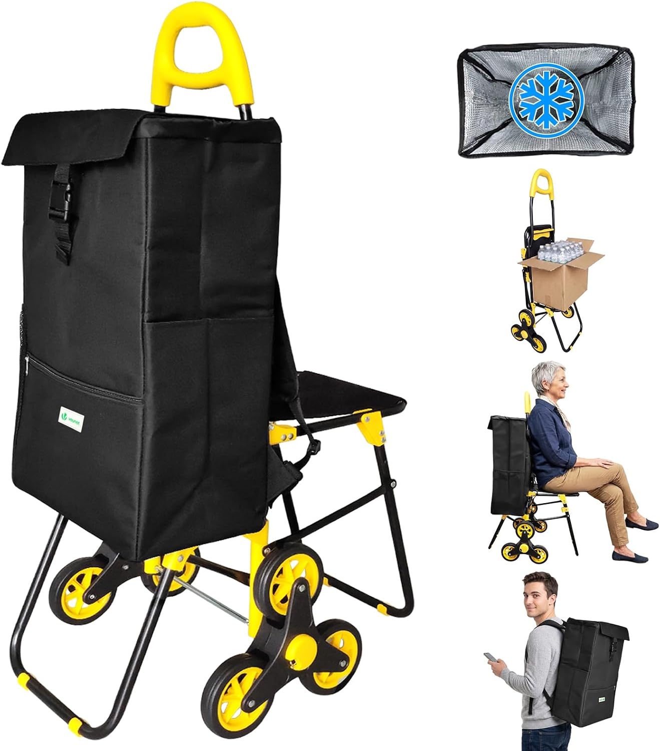 VOUNOT Boodschappentrolley met 6 Wielen, 32L, Zwart - 32% Korting!