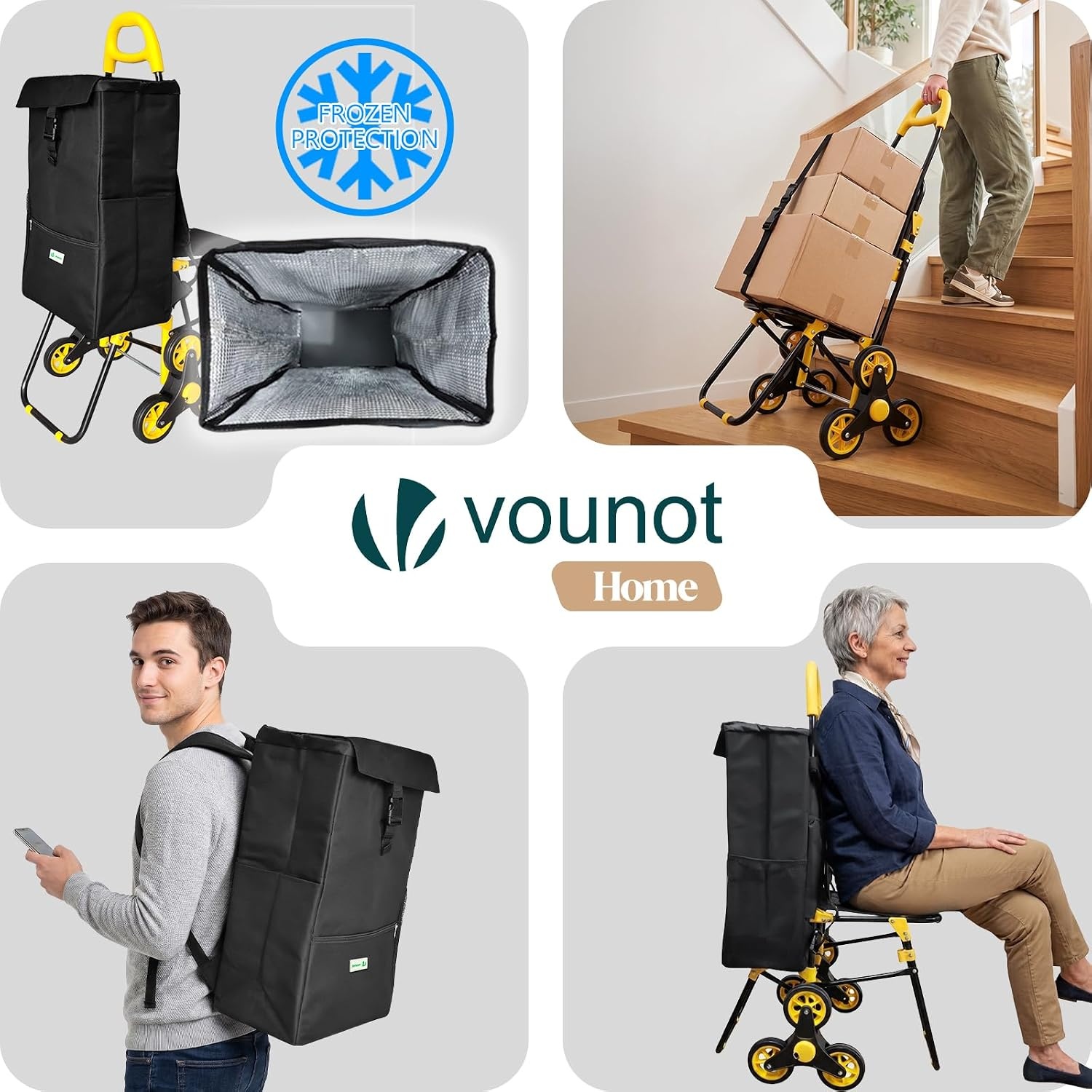 VOUNOT Boodschappentrolley met 6 Wielen, 32L, Zwart - 32% Korting!