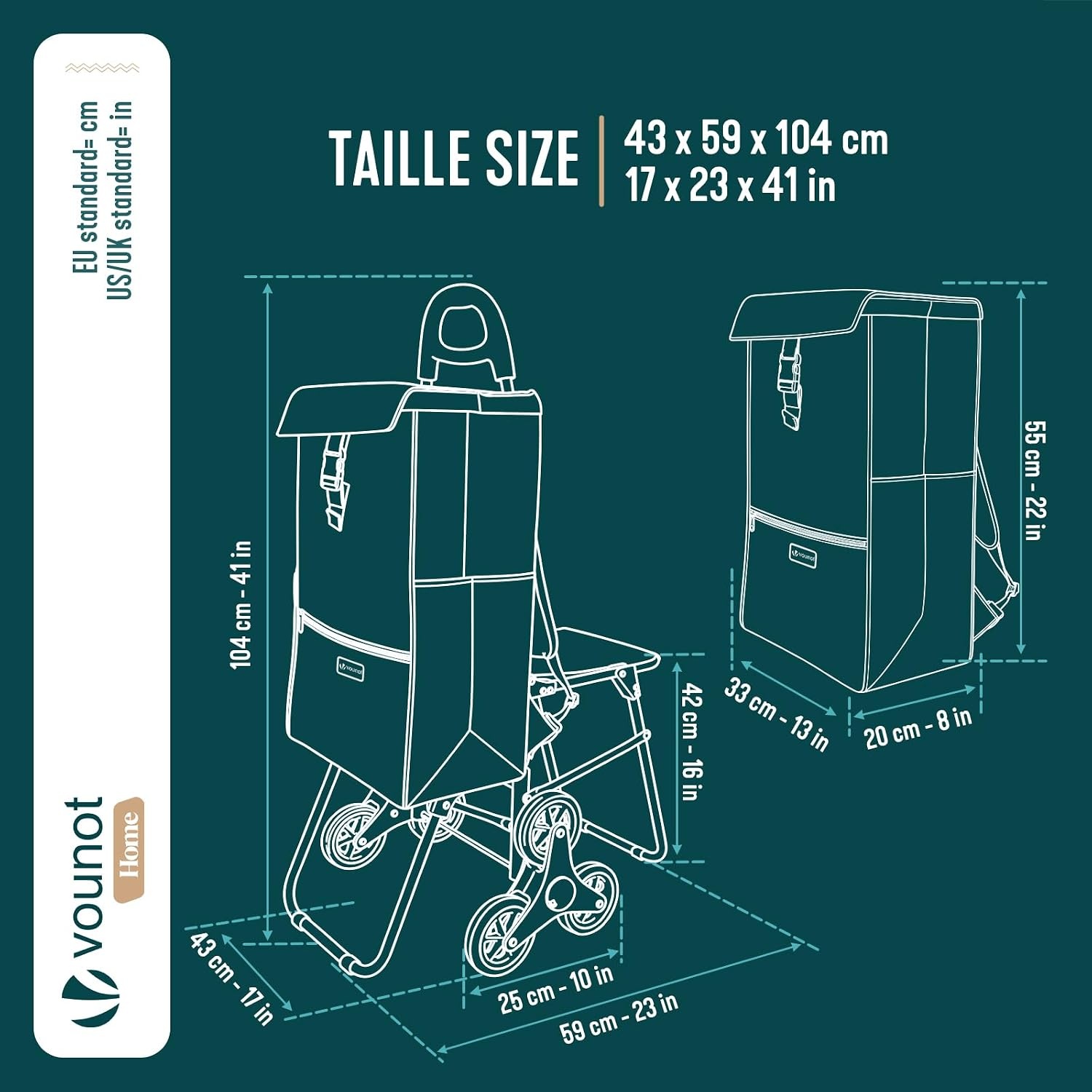 VOUNOT Boodschappentrolley met 6 Wielen, 32L, Zwart - 32% Korting!