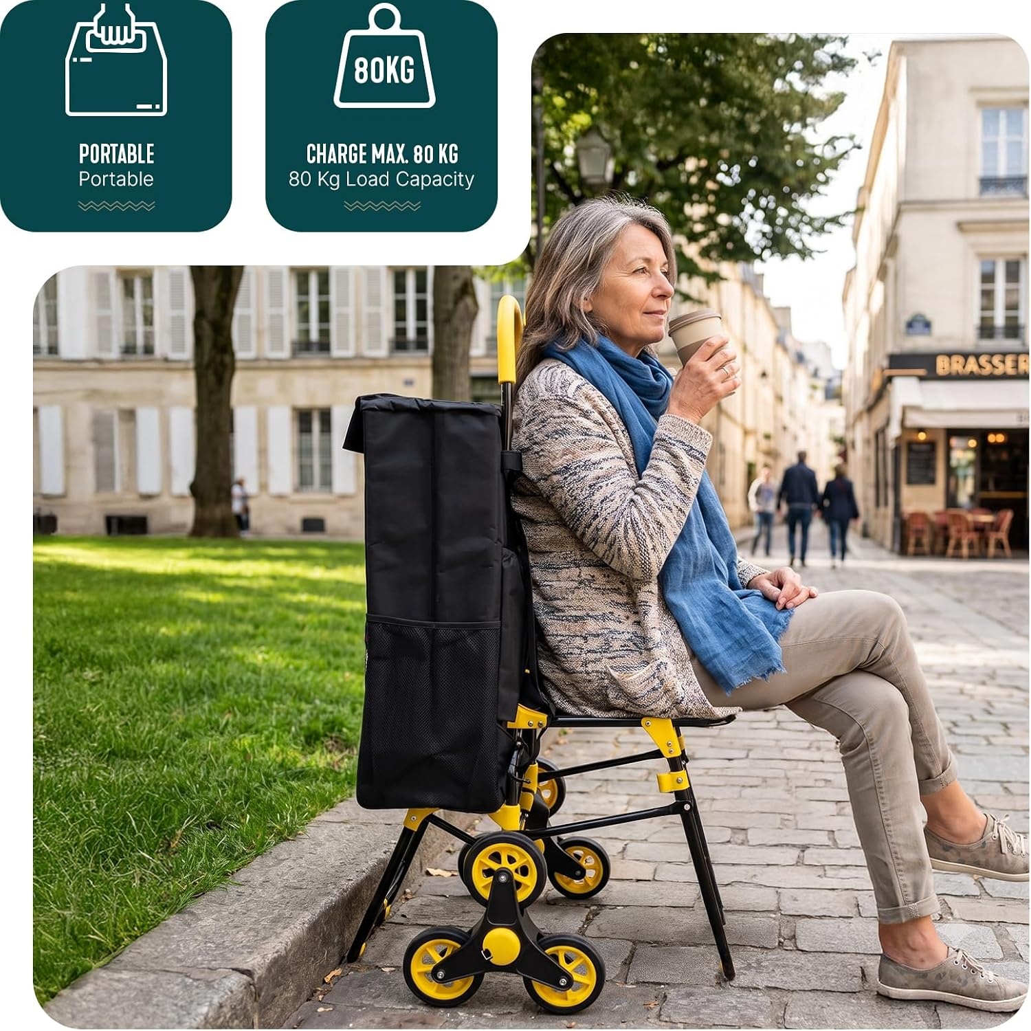 VOUNOT Boodschappentrolley met 6 Wielen, 32L, Zwart - 32% Korting!