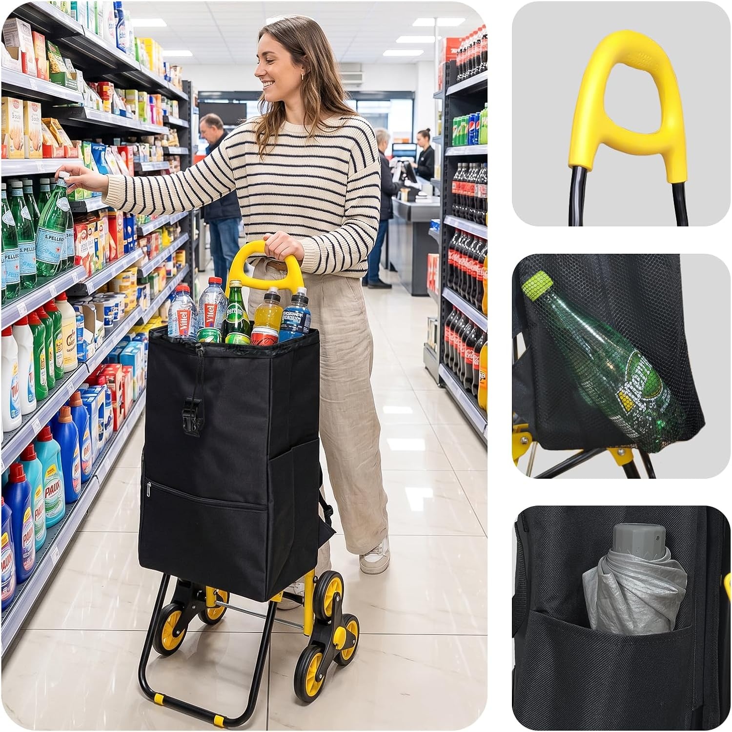 VOUNOT Boodschappentrolley met 6 Wielen, 32L, Zwart - 32% Korting!