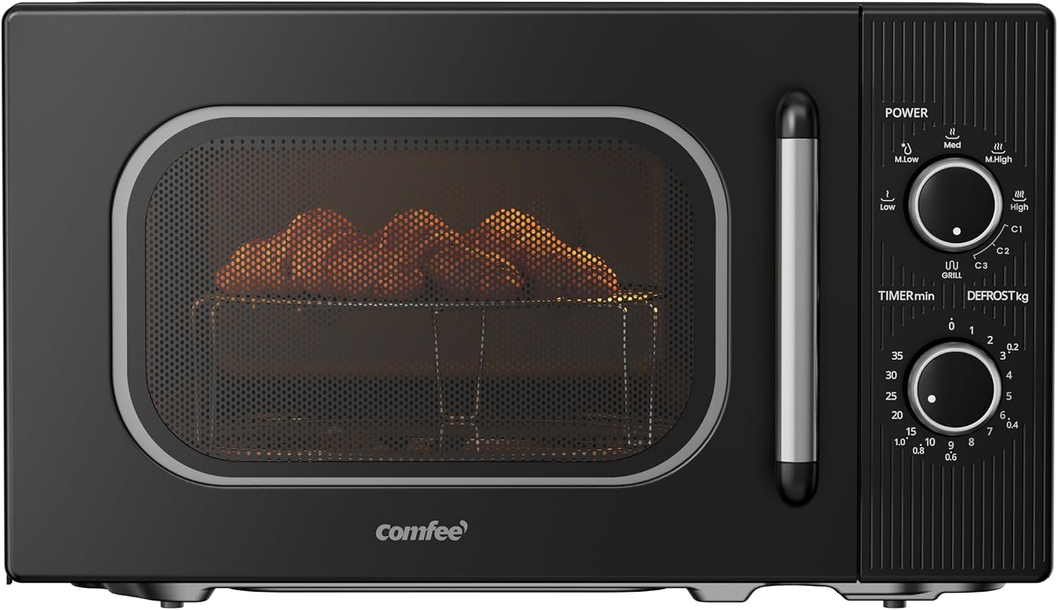COMFEE' Magnetron met grill, 20 liter, magnetron 700 W, grill 1000 W, 5 standen, grillfunctie, timer 1-35 min, compact design, zwart CMO-MG202NC (BK)