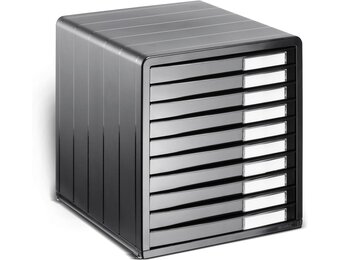 Rotho Timeless Ladebox / kantoorbox met 10 lades, Kunststof (PS) BPA-vrij, antraciet, (34.5 x 29.0 x 32.0 cm)