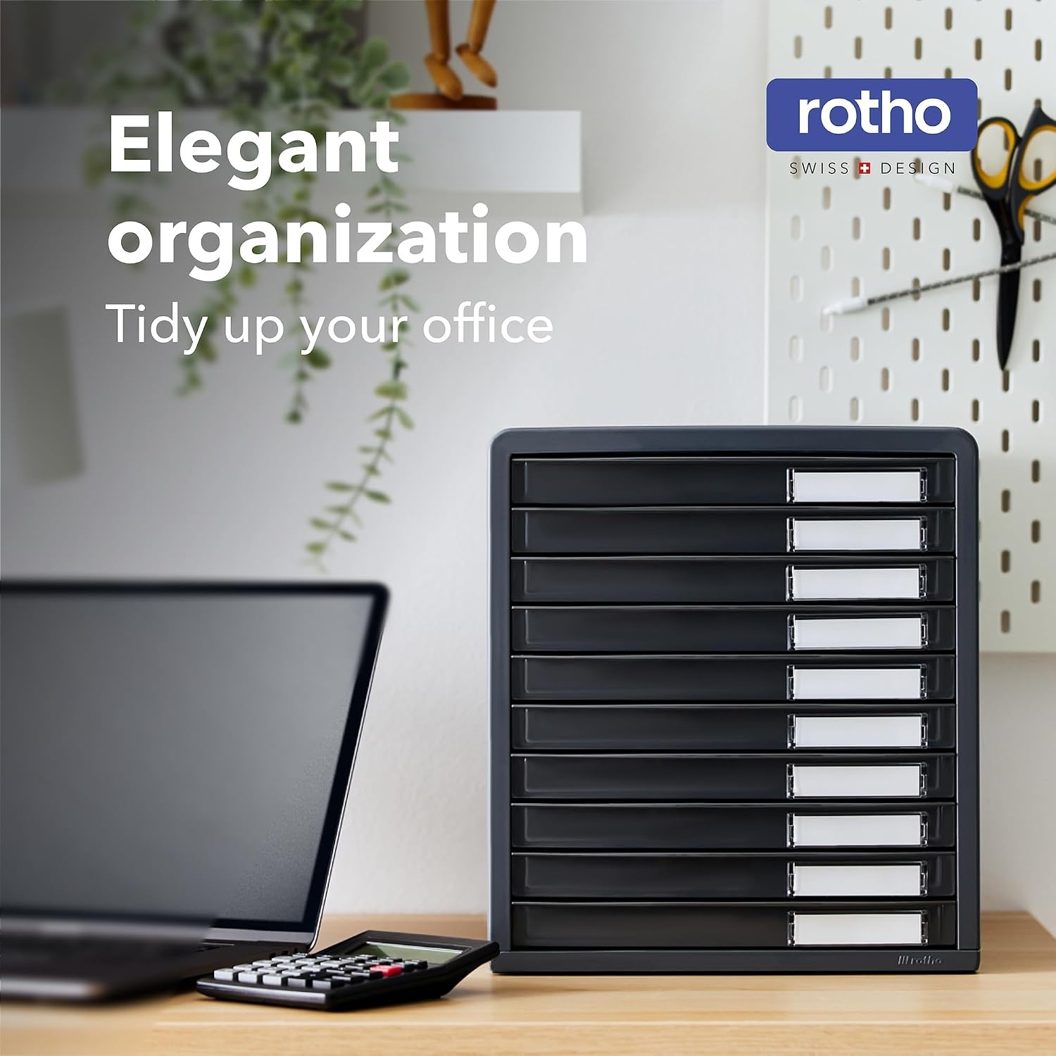 Rotho Timeless Ladebox / kantoorbox met 10 lades, Kunststof (PS) BPA-vrij, antraciet, (34.5 x 29.0 x 32.0 cm)