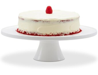 Relaxdays taartplateau met voet, keramiek, rond, wit, 10 x 32 cm, serveerschaal voor taarten