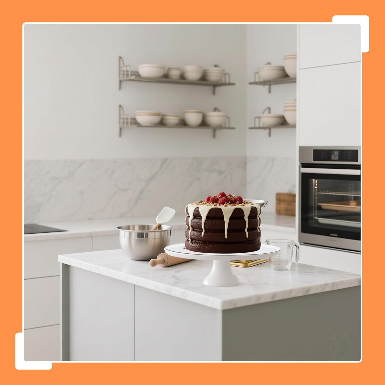 Relaxdays taartplateau met voet, keramiek, rond, wit, 10 x 32 cm, serveerschaal voor taarten