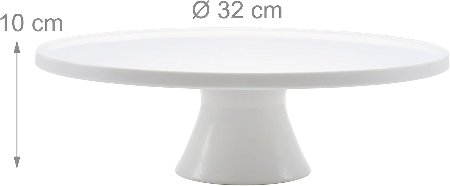 Relaxdays taartplateau met voet, keramiek, rond, wit, 10 x 32 cm, serveerschaal voor taarten