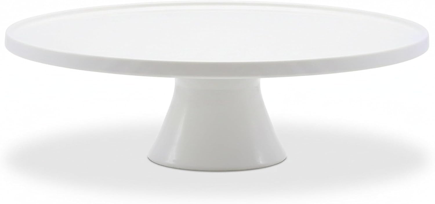 Relaxdays taartplateau met voet, keramiek, rond, wit, 10 x 32 cm, serveerschaal voor taarten