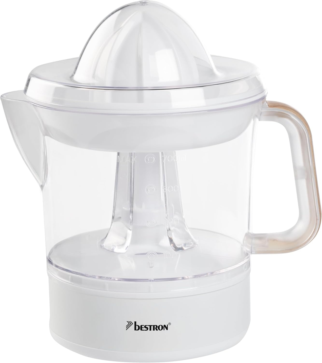 Bestron Elektrische citrus- en sinaasappelpers, incl. 2 perskegels en aromadeksel, motor met twee draairichtingen (links/rechts), inhoud: 0,7 liter, Nordic Home collectie, kleur: matwit/hout
