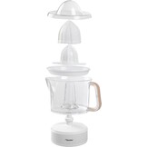 Bestron Elektrische citrus- en sinaasappelpers, incl. 2 perskegels en aromadeksel, motor met twee draairichtingen (links/rechts), inhoud: 0,7 liter, Nordic Home collectie, kleur: matwit/hout