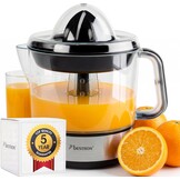 Bestron Elektrische citrus- en sinaasappelpers, incl. 2 perskegels en aromadeksel, motor met twee draairichtingen (links/rechts), inhoud: 0,7 liter, Nordic Home collectie, kleur: matwit/hout