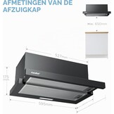 COMFEE CHL03M21B Platte afzuigkap, 60 cm circulatie, luchtstroom, 400 m³/uur, afzuigkap, inbouw, platte afzuigkap, zwart