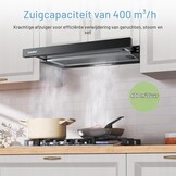 COMFEE CHL03M21B Platte afzuigkap, 60 cm circulatie, luchtstroom, 400 m³/uur, afzuigkap, inbouw, platte afzuigkap, zwart
