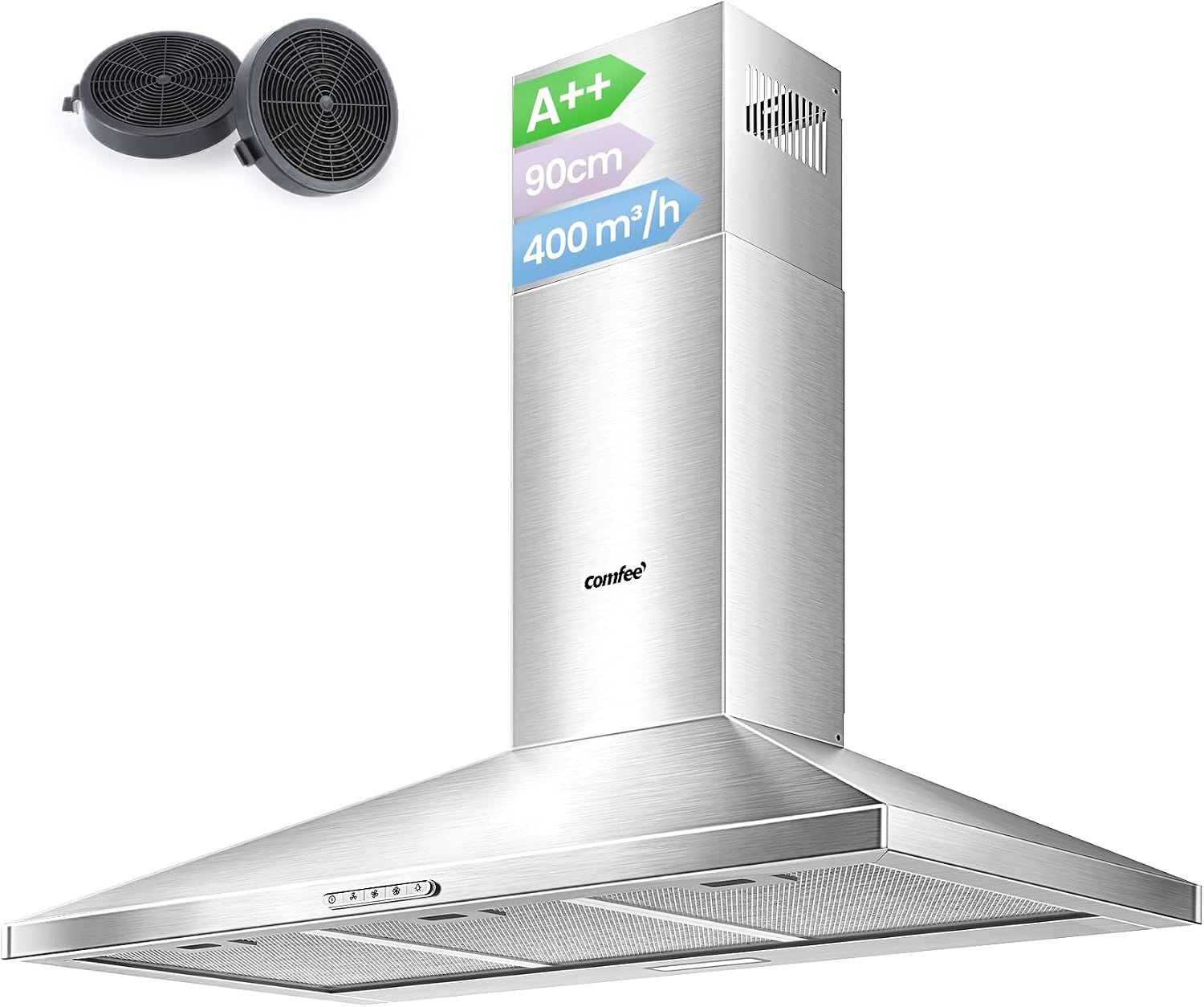 COMFEE CHL03M21B Platte afzuigkap, 60 cm circulatie, luchtstroom, 400 m³/uur, afzuigkap, inbouw, platte afzuigkap, zwart