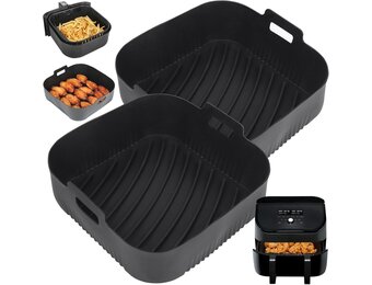 GINOYA 2 stks Grote Air Fryer Liners, 20,5 cm XXL Siliconen Vierkante Air Fryer Accessoires voor voor Vortex Plus 8.5L, LLIVEKIT 7L Air Fryer (buiten: 23cm)