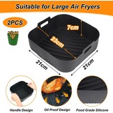 GINOYA 2 stks Grote Air Fryer Liners, 20,5 cm XXL Siliconen Vierkante Air Fryer Accessoires voor voor Vortex Plus 8.5L, LLIVEKIT 7L Air Fryer (buiten: 23cm)