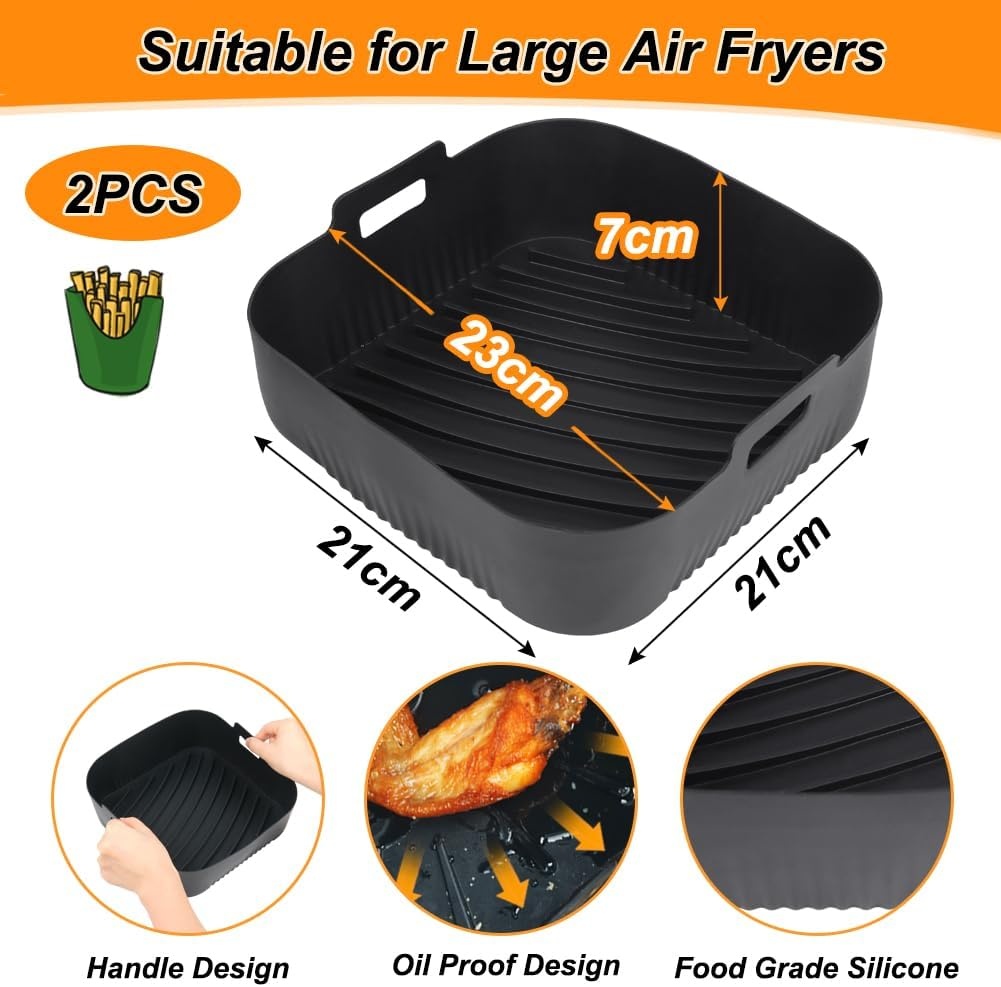 GINOYA 2 stks Grote Air Fryer Liners, 20,5 cm XXL Siliconen Vierkante Air Fryer Accessoires voor voor Vortex Plus 8.5L, LLIVEKIT 7L Air Fryer (buiten: 23cm)