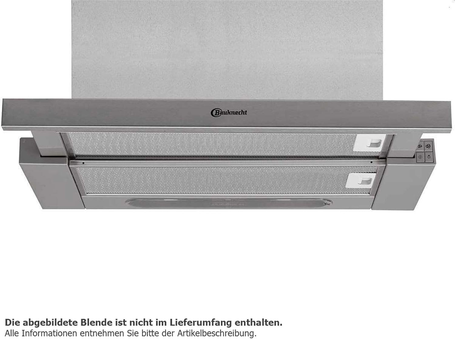Bauknecht DBAH 65 LM X afzuigkap platte kap / 60 cm/geschikt voor afvoerlucht en recirculatieluchtwerking / 85,8 kWh/LED / 3 standen/energie-efficiëntieklasse D - Maat Leistung 180W