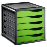 Rotho, Spacemaker, Ladebox / kantoorbox met 5 lades, Kunststof (PS) BPA-vrij, groen/zwart, 33,5 x 28,5 x 32,0 cm