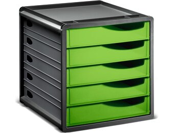 Rotho, Spacemaker, Ladebox / kantoorbox met 5 lades, Kunststof (PS) BPA-vrij, groen/zwart, 33,5 x 28,5 x 32,0 cm