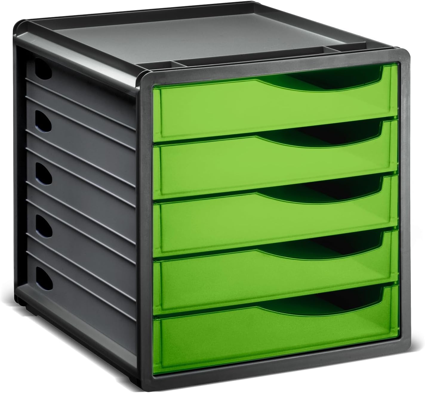 Rotho, Spacemaker, Ladebox / kantoorbox met 5 lades, Kunststof (PS) BPA-vrij, groen/zwart, 33,5 x 28,5 x 32,0 cm