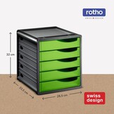 Rotho, Spacemaker, Ladebox / kantoorbox met 5 lades, Kunststof (PS) BPA-vrij, groen/zwart, 33,5 x 28,5 x 32,0 cm