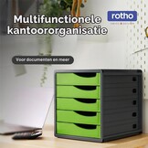 Rotho, Spacemaker, Ladebox / kantoorbox met 5 lades, Kunststof (PS) BPA-vrij, groen/zwart, 33,5 x 28,5 x 32,0 cm