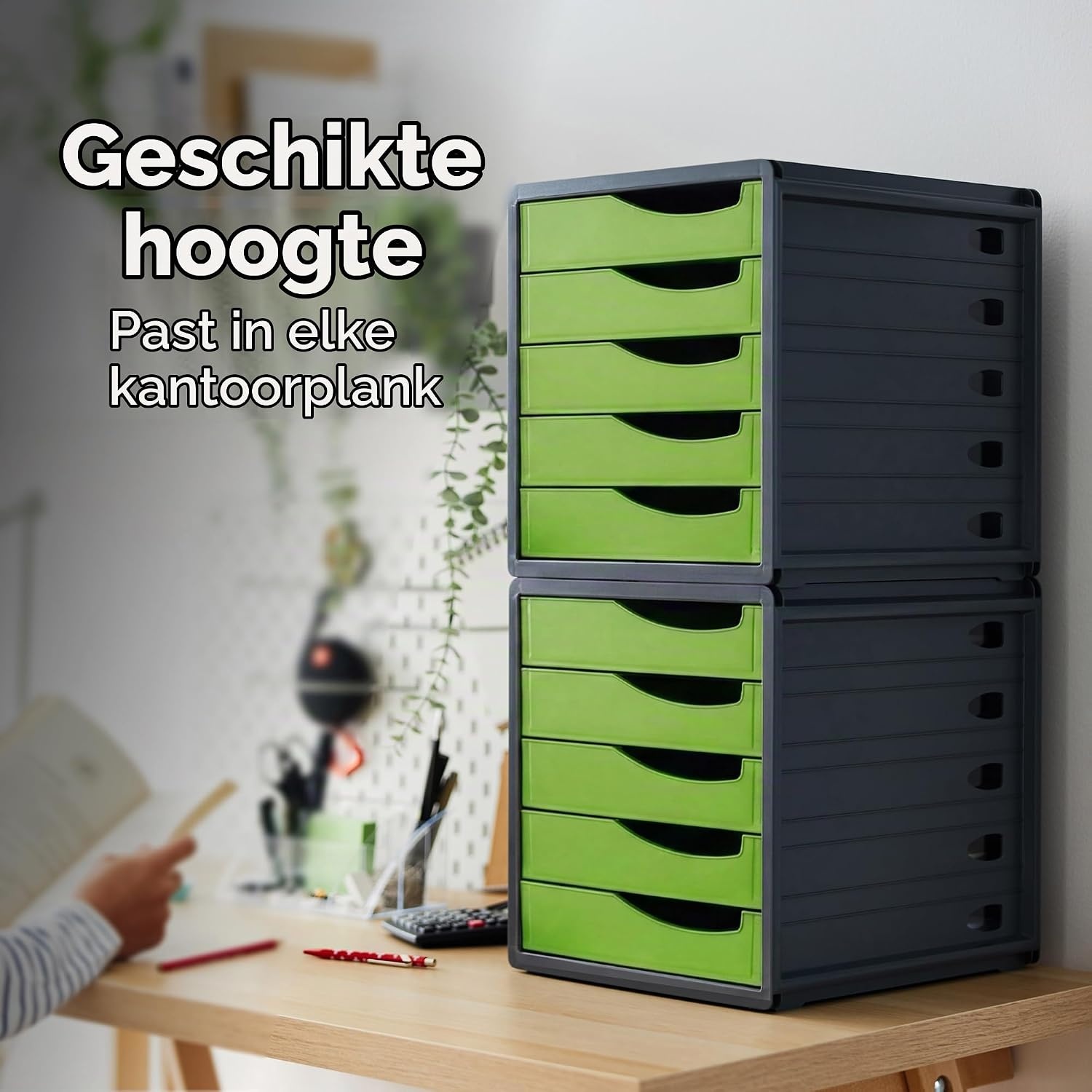 Rotho, Spacemaker, Ladebox / kantoorbox met 5 lades, Kunststof (PS) BPA-vrij, groen/zwart, 33,5 x 28,5 x 32,0 cm