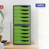 Rotho, Spacemaker, Ladebox / kantoorbox met 5 lades, Kunststof (PS) BPA-vrij, groen/zwart, 33,5 x 28,5 x 32,0 cm