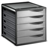 Rotho, Spacemaker, Ladebox / kantoorbox met 5 lades, Kunststof (PS) BPA-vrij, groen/zwart, 33,5 x 28,5 x 32,0 cm