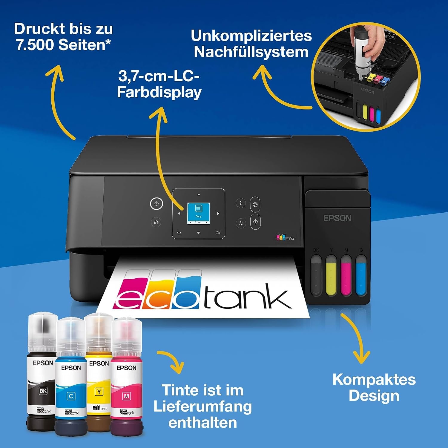 Epson EcoTank ET-2922 Multifunctionele Printer - Zwart - Inkt voor 3 jaar