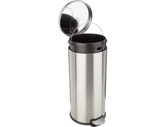 Amazon Basics Prullenbak, rond, cilindervormig, soft-close, 30 liter, geborsteld roestvrij staal - Maat 30 L