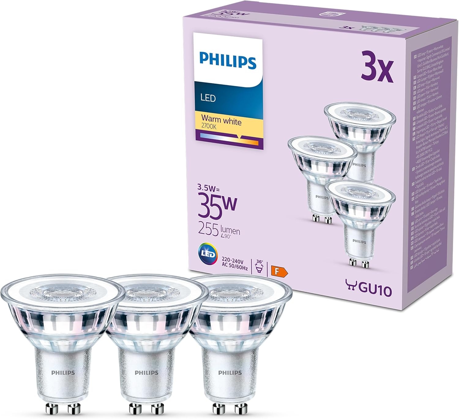 Philips, LED Spotlampen, GU10 fitting, 255lm, 35W, Set van 6